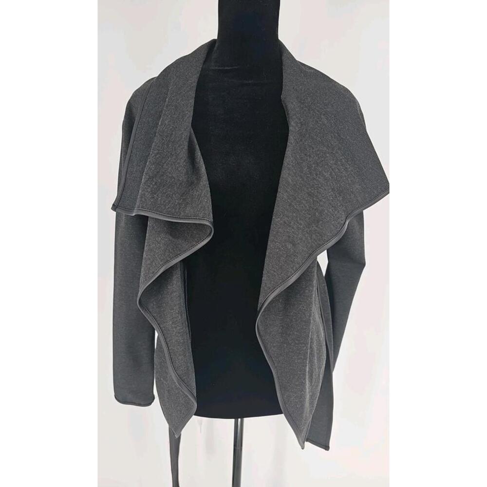 Joseph Ribkoff Black Faux Leather & Knit Belted Jacket Stretch 6 - Picture 2 of 6